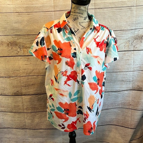 Chico’s Floral Top Flutter Sleeves Sporty Moisture Wicking Chicos 3 = XL - Picture 2 of 10